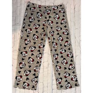 Disney Size L Santa Mickey Mouse Pajama Lounge Pants Gray Fleece Comfy Cozy